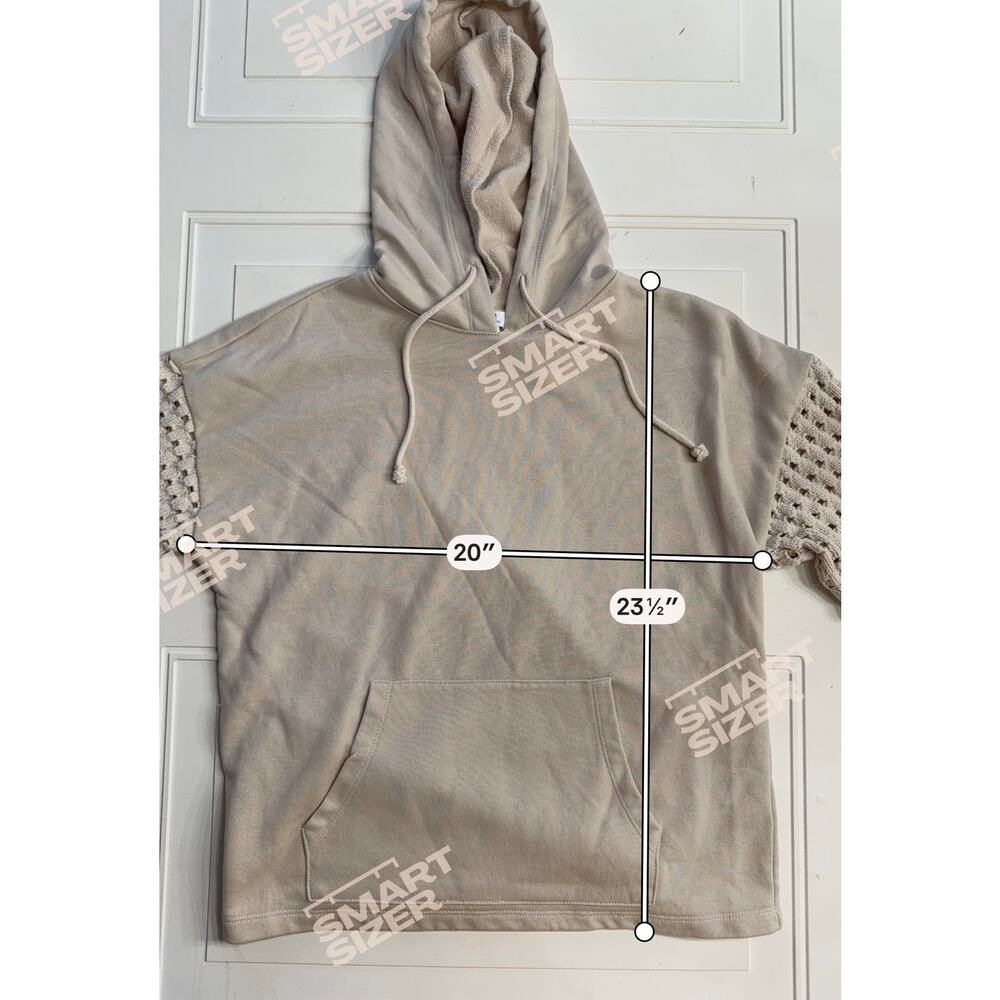 Time and Tru Womens Sz M Tan Crochet Knit Sleeve Hoodie Hooded Sweatshirt - Picture 7 of 8